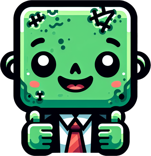 Perfectly square bright green zombie head with cute happy face. Cartoon style. spooky art style. Simple vector style. No Shadows