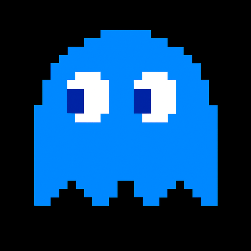 Pacman blue ghost.
In-Game asset.  2d.  High contrast.  No shadows