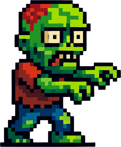 pixel zombie character.
In-Game asset.  2d.  High contrast.  No shadows