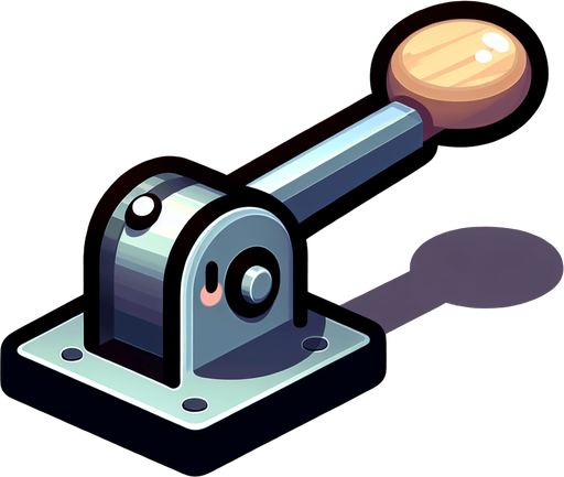 lever cute cartoon.
Single Game Texture.  In-Game asset.  2d.  Blank background.  High contrast.  No shadows