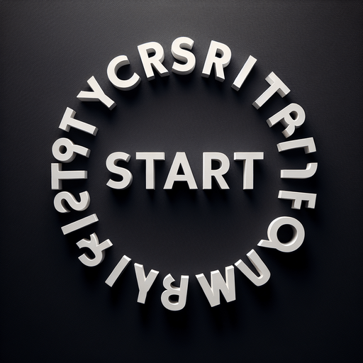 Top view of white Letters « START » following a round path.
Black background