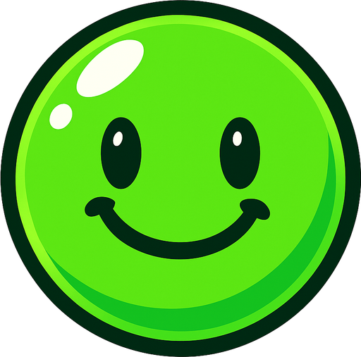 Mutlu, yeşil bir bubble.
In-Game asset.  2d.  High contrast.  No shadows