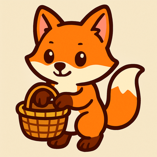 a cute fox with a basket.
In-Game asset.  2d.  High contrast.  No shadows