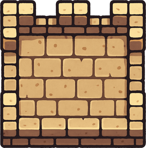 Top-down view of a single cartoon-style castle wall tile, seen from above, 2D game style, flat lighting, seamless edges, stone texture, bright colors, square shape, repeatable sprite, pixel-art or hand-drawn style..
In-Game asset.  2d.  High contrast.  No shadows