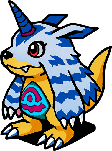 Gabumon viendo a la derecha, perspectiva isométrica.
In-Game asset.  2d.  High contrast.  No shadows