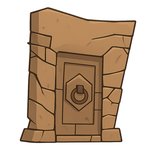 Puerta de piedra cerrada. No background. Transparent background. Blank background. No shadows. 2d. In-Game asset. flat