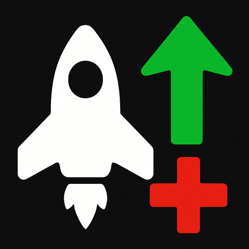 Symbol for spaceship health increase with green arrow pointing up and red plus.
In-Game asset.  2d.  High contrast.  No shadows