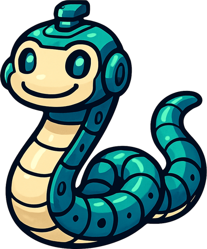 frendly robotic snake.
In-Game asset.  2d.  High contrast.  No shadows