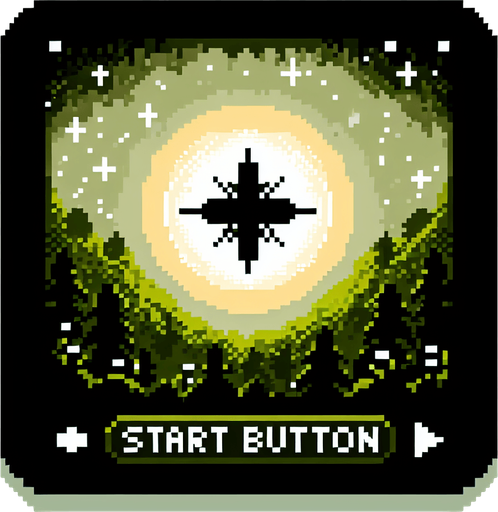 A retro pixel art start button. Forest theme, 16 bit, hobbit themed game.
Single Game Texture. In-Game asset. 2d. Blank background. High contrast. No shadows.