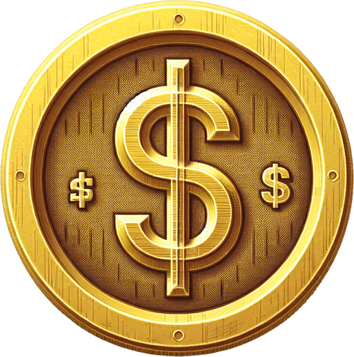 gold coin, $ sign on it, snes art.
Single Game Texture.  In-Game asset.  2d.  Blank background.  High contrast.  No shadows