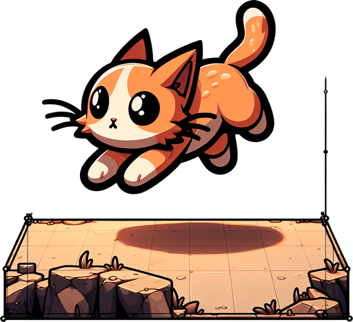 View of the back of a cat. very cute cat from behind jumping midair. Cartoon art style. Ginger cat. Lineart..
Single Game Texture. In-Game asset. 2d. Blank background. High contrast. No shadows.