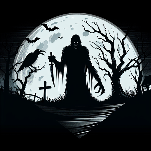 Dark background horror.
2d. Blank background. High contrast. No shadows.