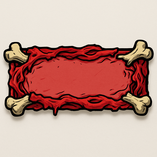 Zombie flesh and bone themed 2D cardboard hollow (without text) horizontal rectangular button..
In-Game asset.  2d.  High contrast.  No shadows
