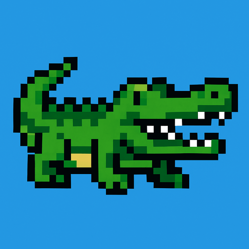 Crocodile pixel.
In-Game asset.  2d.  High contrast.  No shadows