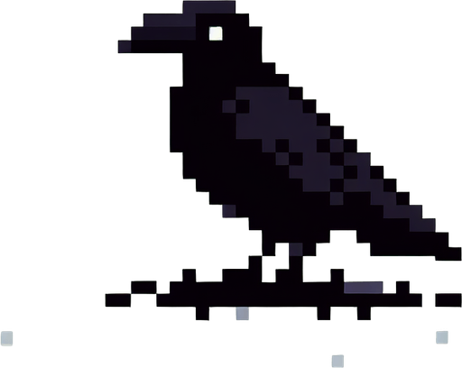 2D Black Pixel Art Bird.
Single Game Texture. In-Game asset. 2d. Blank background. High contrast. No shadows.