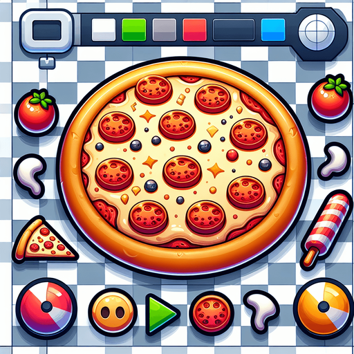 Cartoon Pizza, 2d, blank background.
Single Game Texture.  In-Game asset.  2d.  Blank background.  High contrast.  No shadows