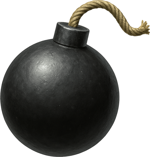 Bomba, gerçekçi, yandan görünüm, yazısız.
In-Game asset.  High contrast.  No shadows