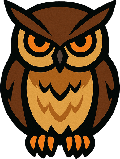 Owl Image with wooden background.
In-Game asset.  2d.  High contrast.  No shadows