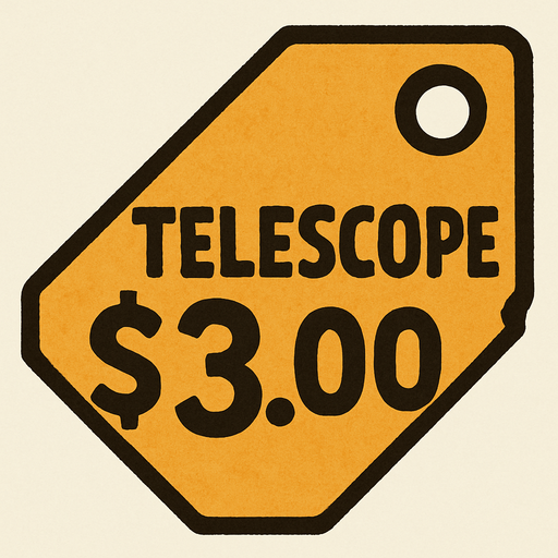 Price tag that says Telescope $3.00.
In-Game asset.  2d.  High contrast.  No shadows