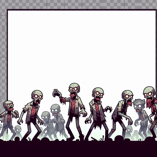 Zombies.
Single Game Texture. In-Game asset. 2d. Blank background. High contrast. No shadows.