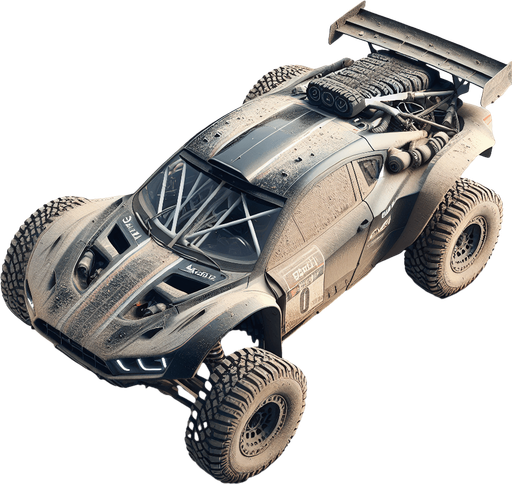 Photorealistic Cross-Country Dakar-Rally-Car from back,Top view.