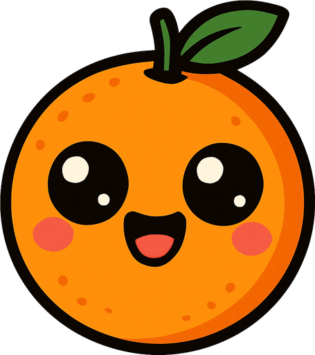 Naranja Circular Fruta con ojos lindos.
In-Game asset.  2d.  High contrast.  No shadows. Cartoon.