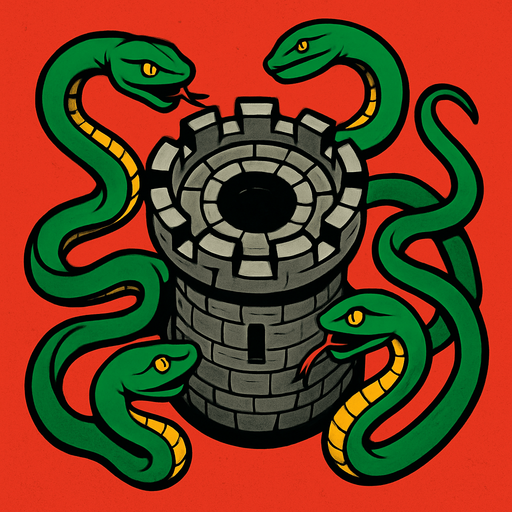 torrre con serpientes desde arriba.
In-Game asset.  2d.  High contrast.  No shadows