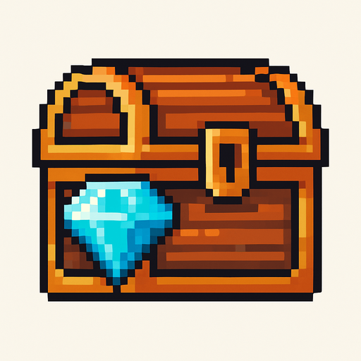 2d pixel bir elmasdan hazine sandığı.
In-Game asset.  2d.  High contrast.  No shadows