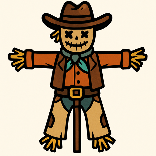 Scarecrow in the shape of a cowboy.
In-Game asset.  2d.  High contrast.  No shadows