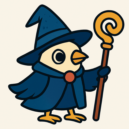2d bird wizard.
In-Game asset.  2d.  High contrast.  No shadows