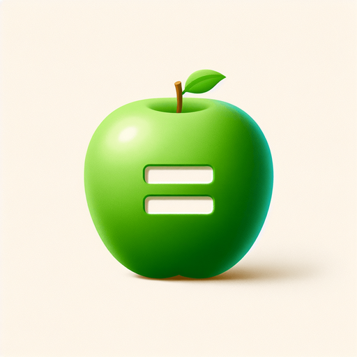 white "=" on a green apple..
Single Game Texture. In-Game asset. 2d. Blank background. High contrast. No shadows.
