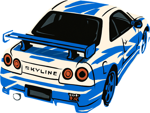 nissan gtr skyline vom 2 fast 2 furios.
In-Game asset.  2d.  High contrast.  No shadows aber in fahrtrichtung also von oben hinten sollte man auto sehen