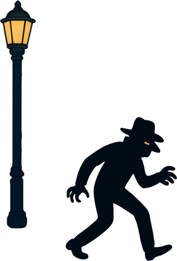 In a dark town street a mysterious shadow figure is creeping around