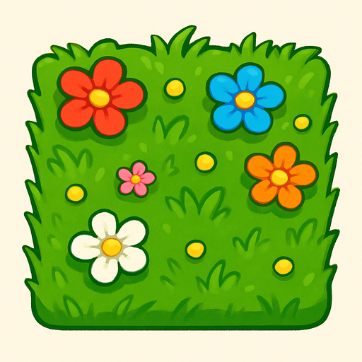 casilla de cesped en imagen completa con flores.
In-Game asset.  2d.  High contrast.  No shadows