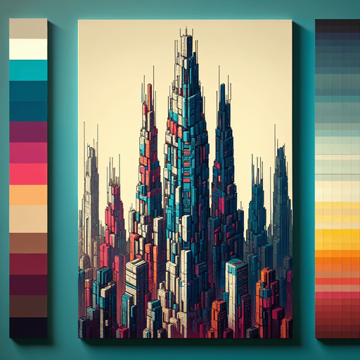 futuristic blocks of  sky scrapers.
Single Game Texture. In-Game asset. 2d. Blank background. High contrast. No shadows.