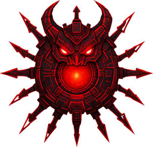 Topdown view, flying red demonic virus boss, evil-looking, sharp edges, glowing red core, cyber style, futuristic tech details, no background, circular, symmetrical.
In-Game asset.  2d.  High contrast.  No shadows