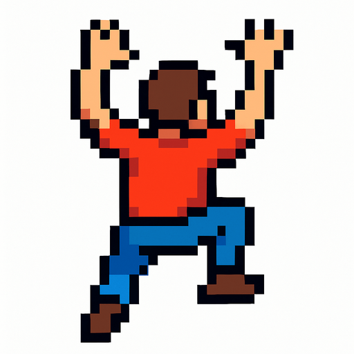 2D bir yere tirmanamak isteyen elleri ve kollari acik pixelart bir insan.
In-Game asset.  2d.  High contrast.  No shadows