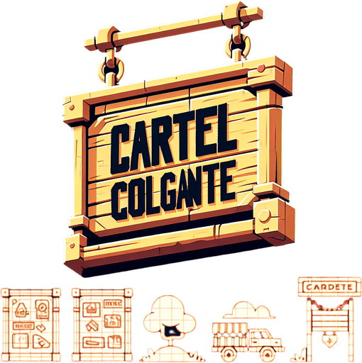 Cartel colgante.
Single Game Texture.  In-Game asset.  2d.  Blank background.  High contrast.  No shadows