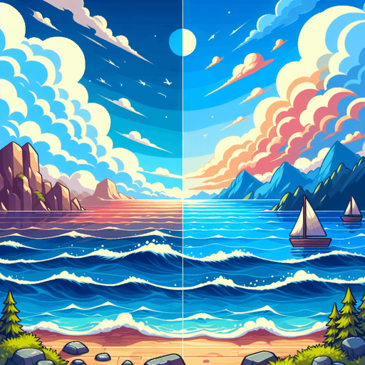 sea and sky
Single Game Texture.  In-Game asset.  2d.  Blank background.  High contrast.  No shadows