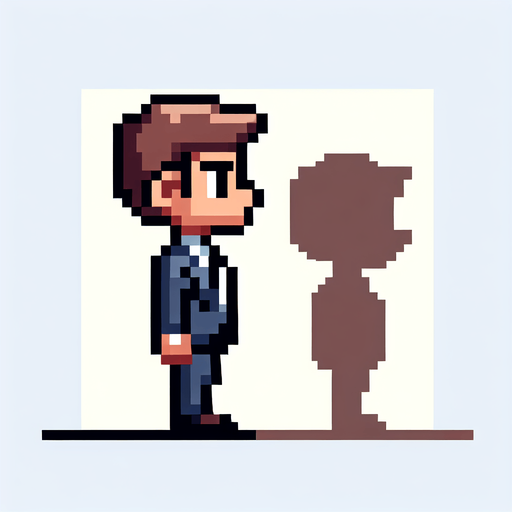 8-bit. cartoon. fancy office person. suit. seen from the side. in game assset. Single Game Texture. In-Game asset. 2d. Blank background. High contrast. No shadows.
