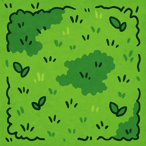 top view of a grassy area.
In-Game asset.  2d.  High contrast.  No shadows