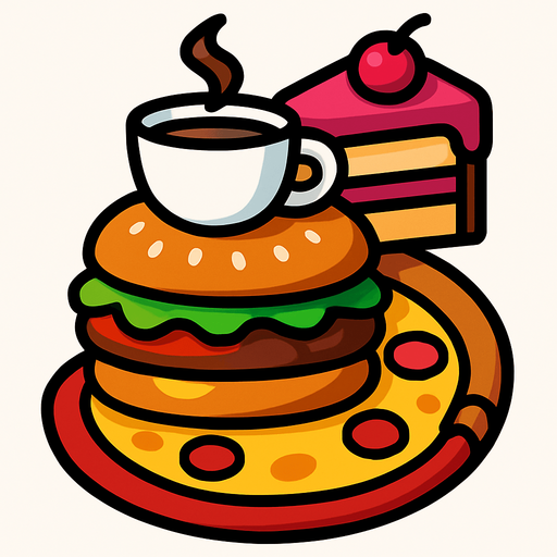 ultraburgerpizzacafecake.
In-Game asset.  2d.  High contrast.  No shadows
