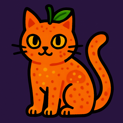 Chat (animal), au pelage couleur fruit.
In-Game asset.  2d.  High contrast.  No shadows