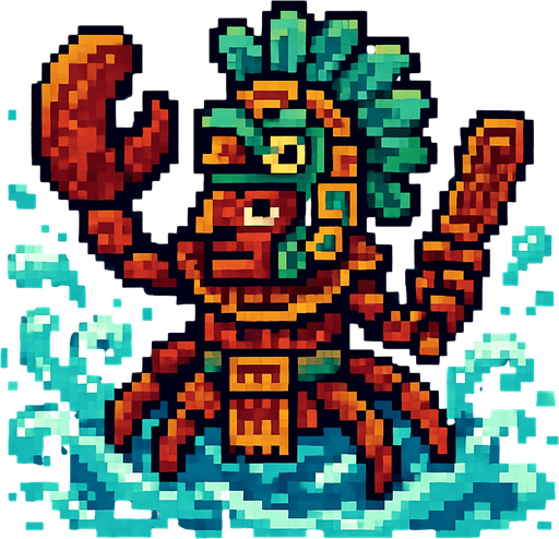 Generame un guerrero azteca con patrones, estilo pixelar, además será una Cangrejo violinista, con efectos de AGUA.
In-Game asset.  2d.  High contrast.  No shadows