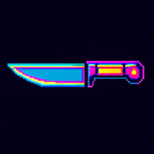A kitchen knife. Side view. 80s arcade machine graphics..
In-Game asset.  2d.  High contrast.  No shadows