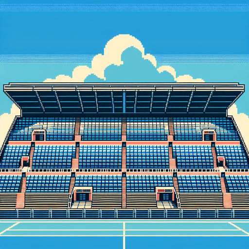 full close and front view of empty stands.
retro gaming style