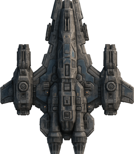 Uzay temalı Savaş Gemisi, gerçekçi, yazısız üstten görünüm. 
In-Game asset.  High contrast.  No shadows