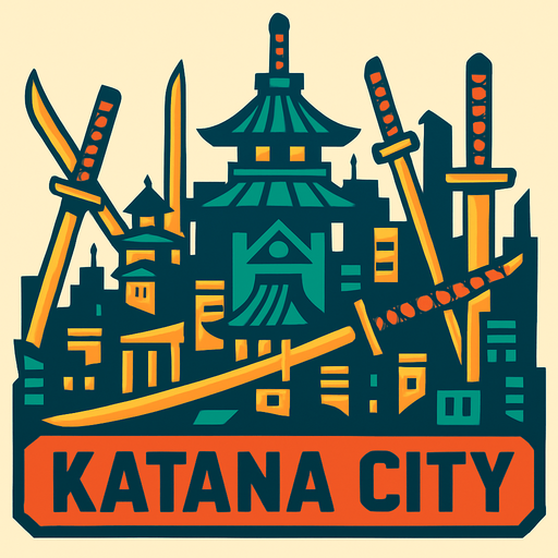 A Katana City.
In-Game asset.  2d.  High contrast.  No shadows