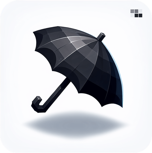 small black umbrella.
Single Game Texture. In-Game asset. 2d. Blank background. High contrast. No shadows.