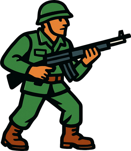 one-gun soldier.
In-Game asset.  2d.  High contrast.  No shadows